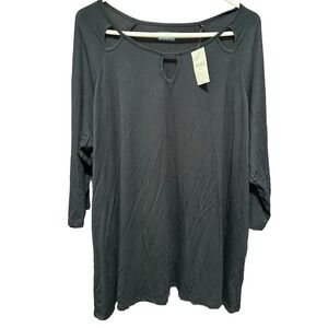 Lane Bryant Tunic‎ Top Keyhole Neck 3/4 Sleeve Plus Size Top Black 22/24